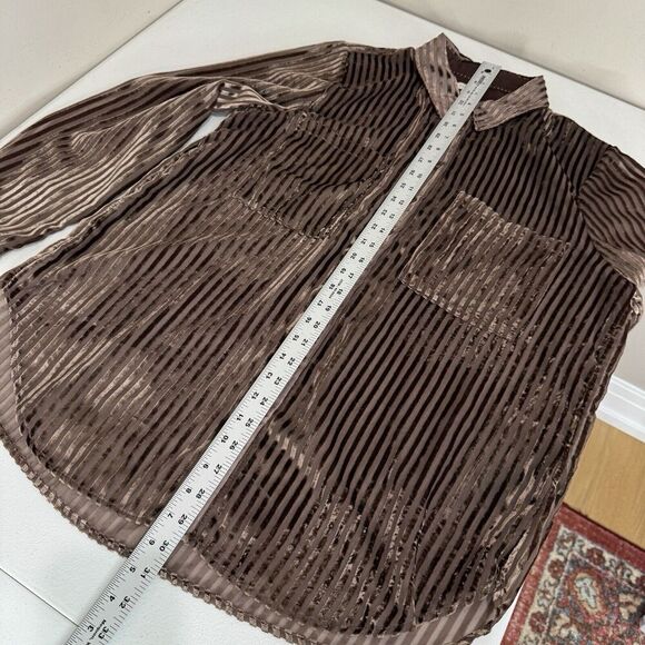 Pilcro Anthro Womens Top Large Brown Velvet Burnout Pinstripe Shirt Holiday Boho - Picture 6 of 12